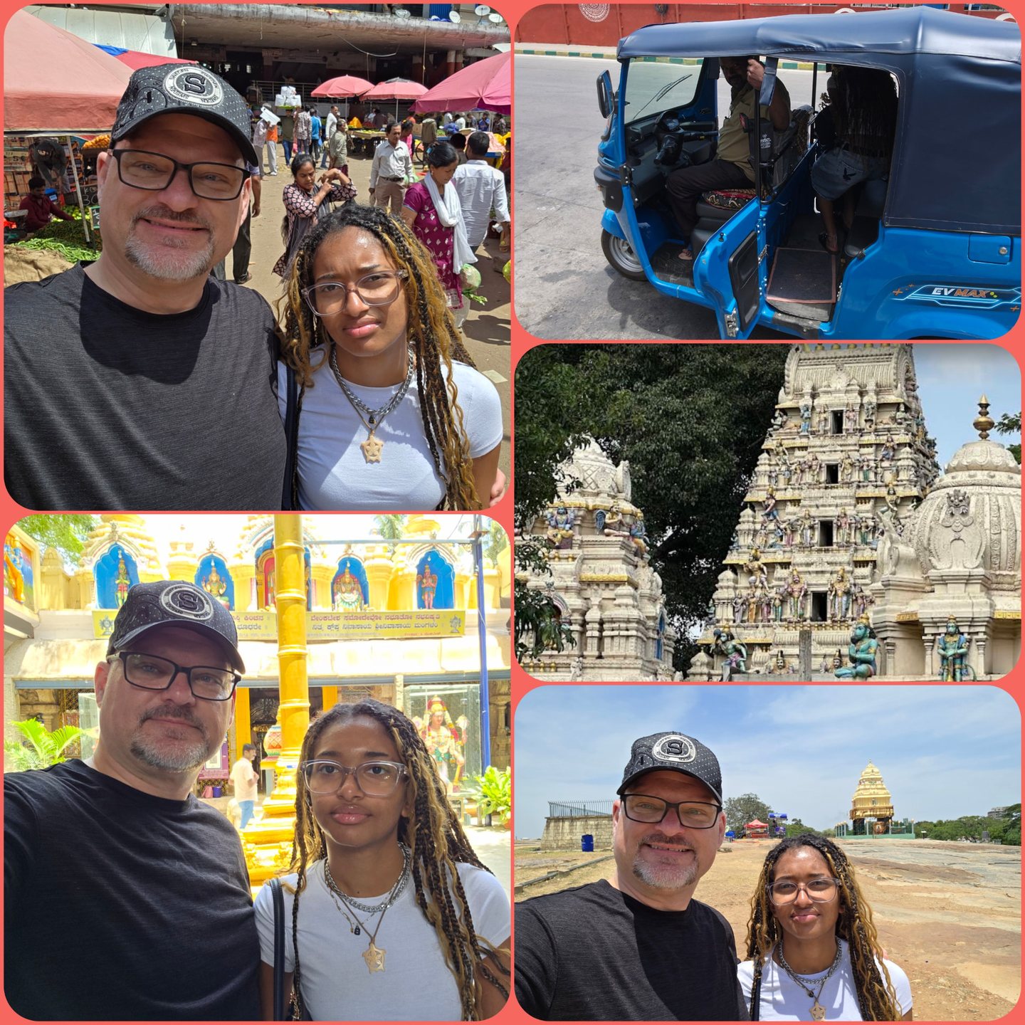 Tony Pagan exploring local markets, riding a tuk-tuk, and visiting temples during a family trip to India
