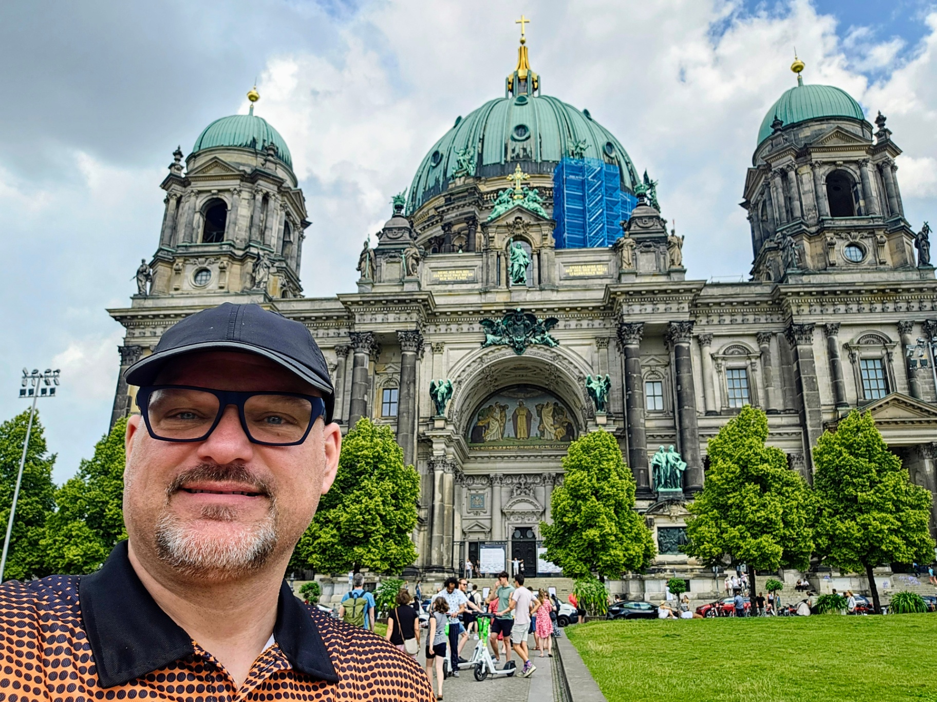 Tony exploring Berlin Cathedral with just a daypack — traveling light