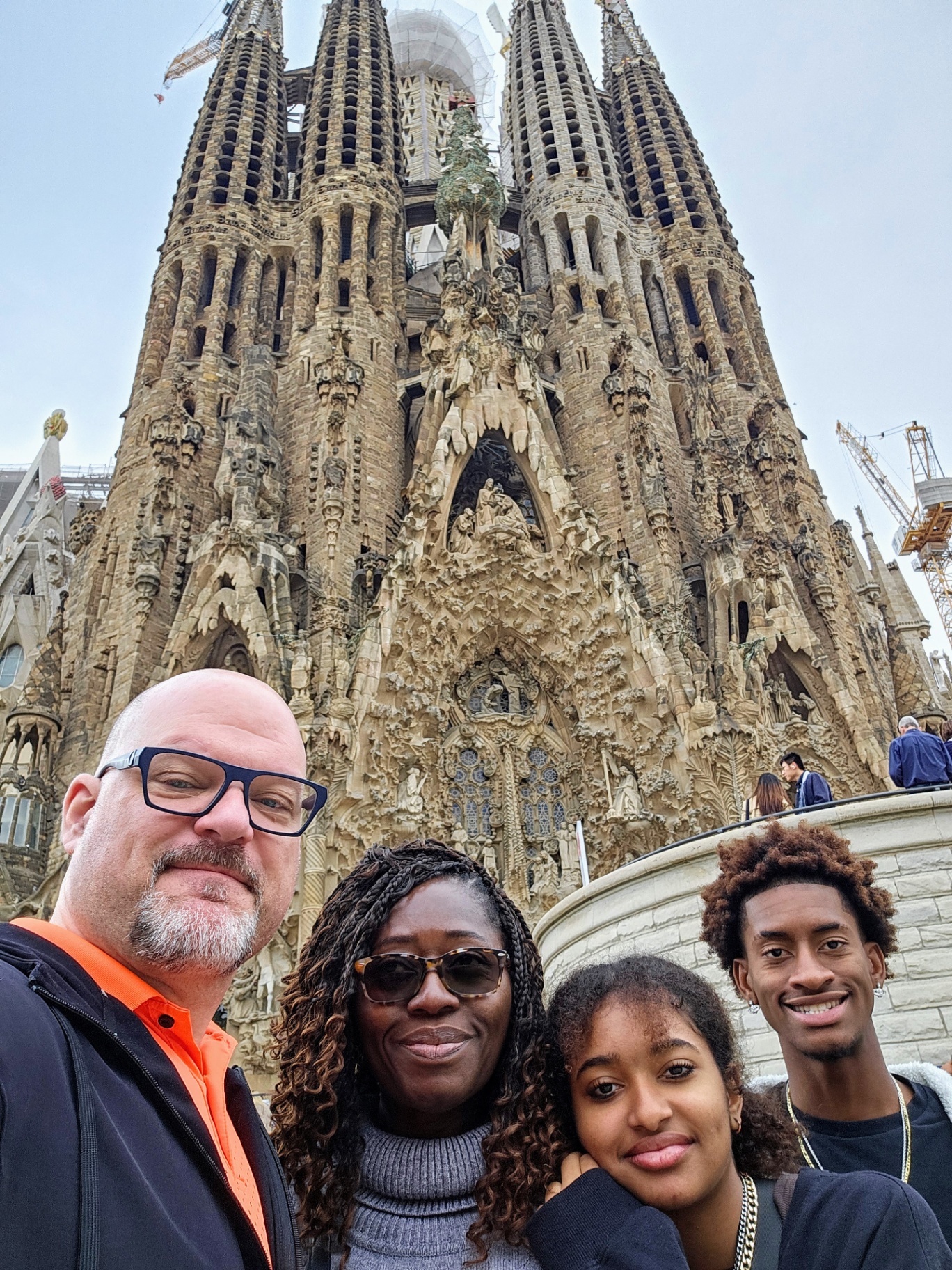 Family selfie at La Sagrada Familia in Barcelona