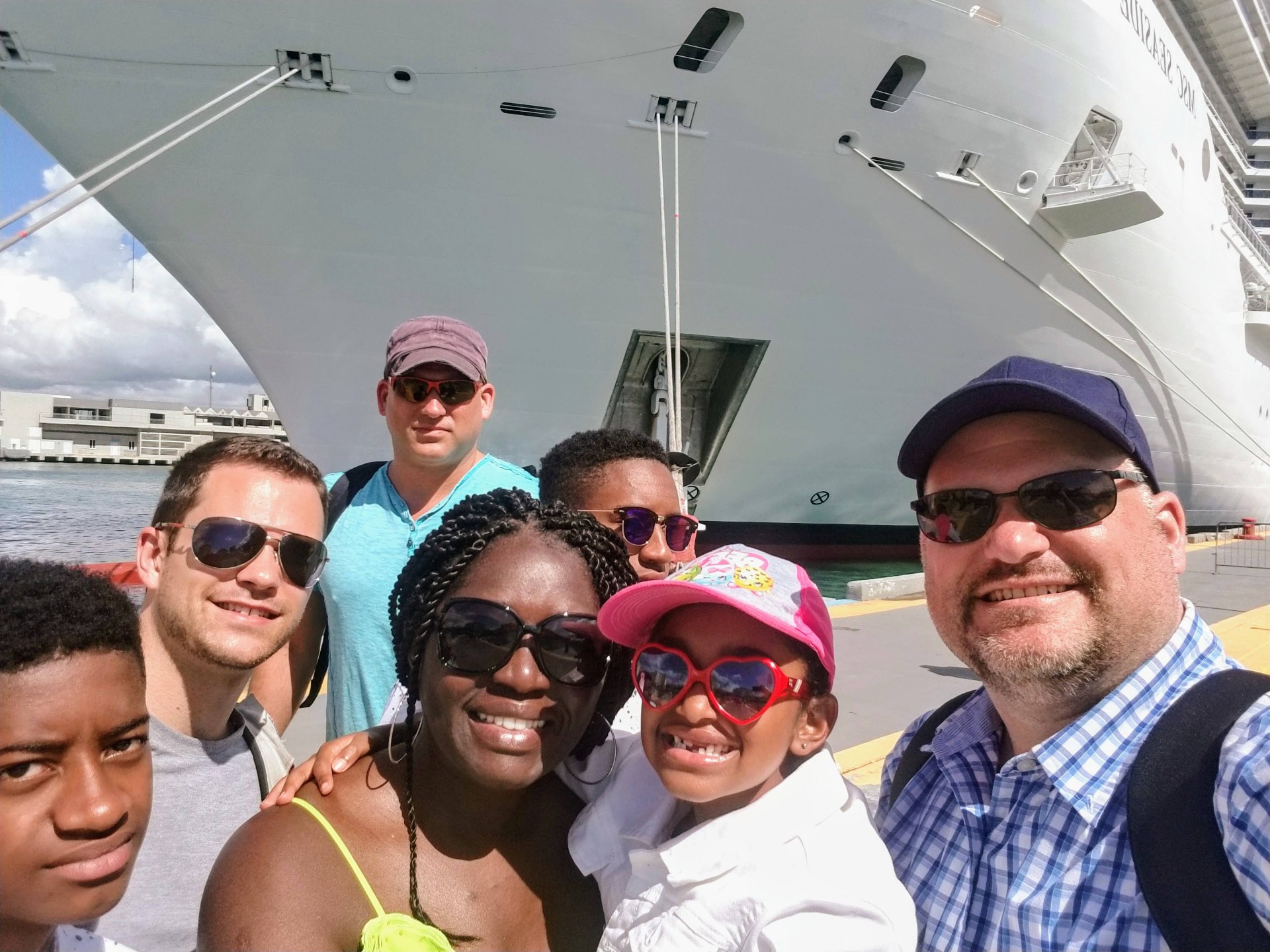 Family selfie at the cruise ship dock